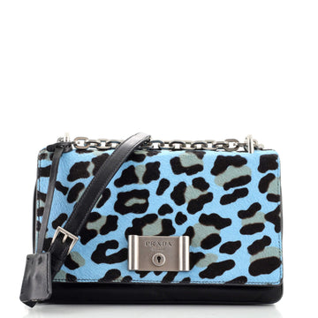 Prada Chain Flap Shoulder Bag Pony Hair and Nylon Medium