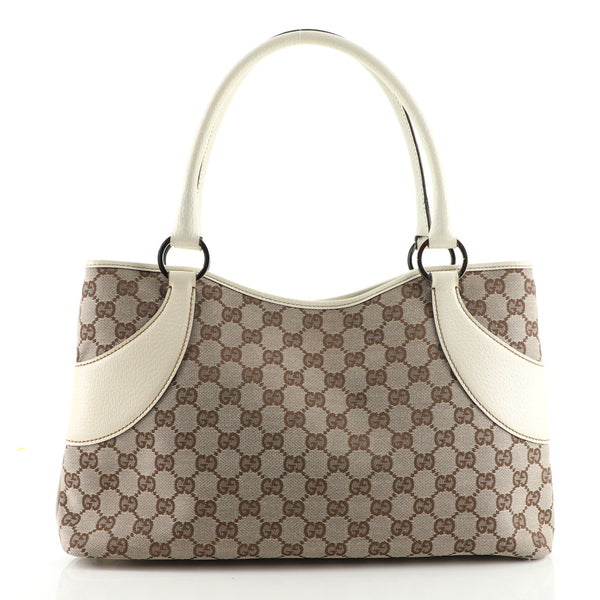 Gucci Zip Tote Bag GG Brown Canvas/Leather #113011, Vintage