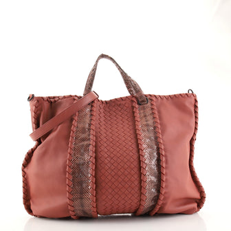 Bottega Veneta Convertible Shopping Tote Intrecciato Nappa with Snakeskin Large