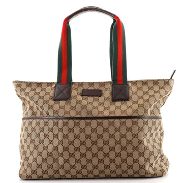 Gucci Diaper Web Strap Tote GG Canvas Large