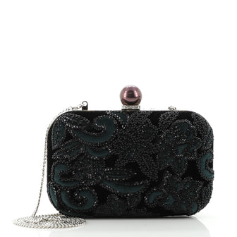Jimmy Choo Cloud Chain Clutch Bead Embellished Satin and Velvet with Crystals and Faux Pearl