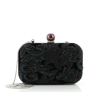 Jimmy Choo Cloud Chain Clutch Bead Embellished Satin and Velvet with Crystals and Faux Pearl