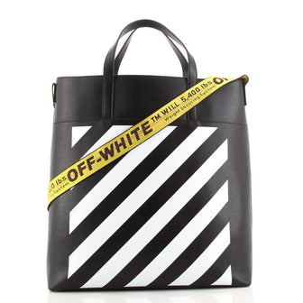 Off White Convertible Tote Striped Leather Medium