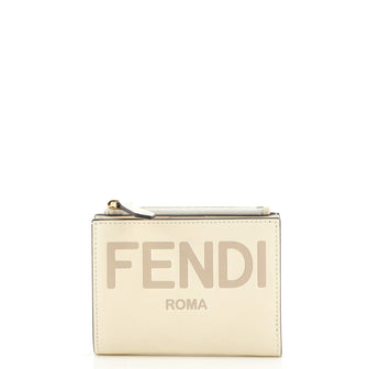 Fendi Logo Bifold Wallet Embossed Leather Compact