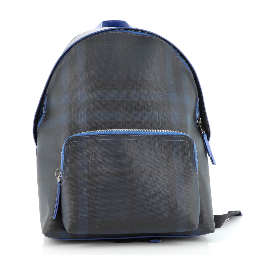 burberry london check and leather backpack Burberry Front Pocket Backpack London Check Coated Canvas with Leather Medium Black 138149119