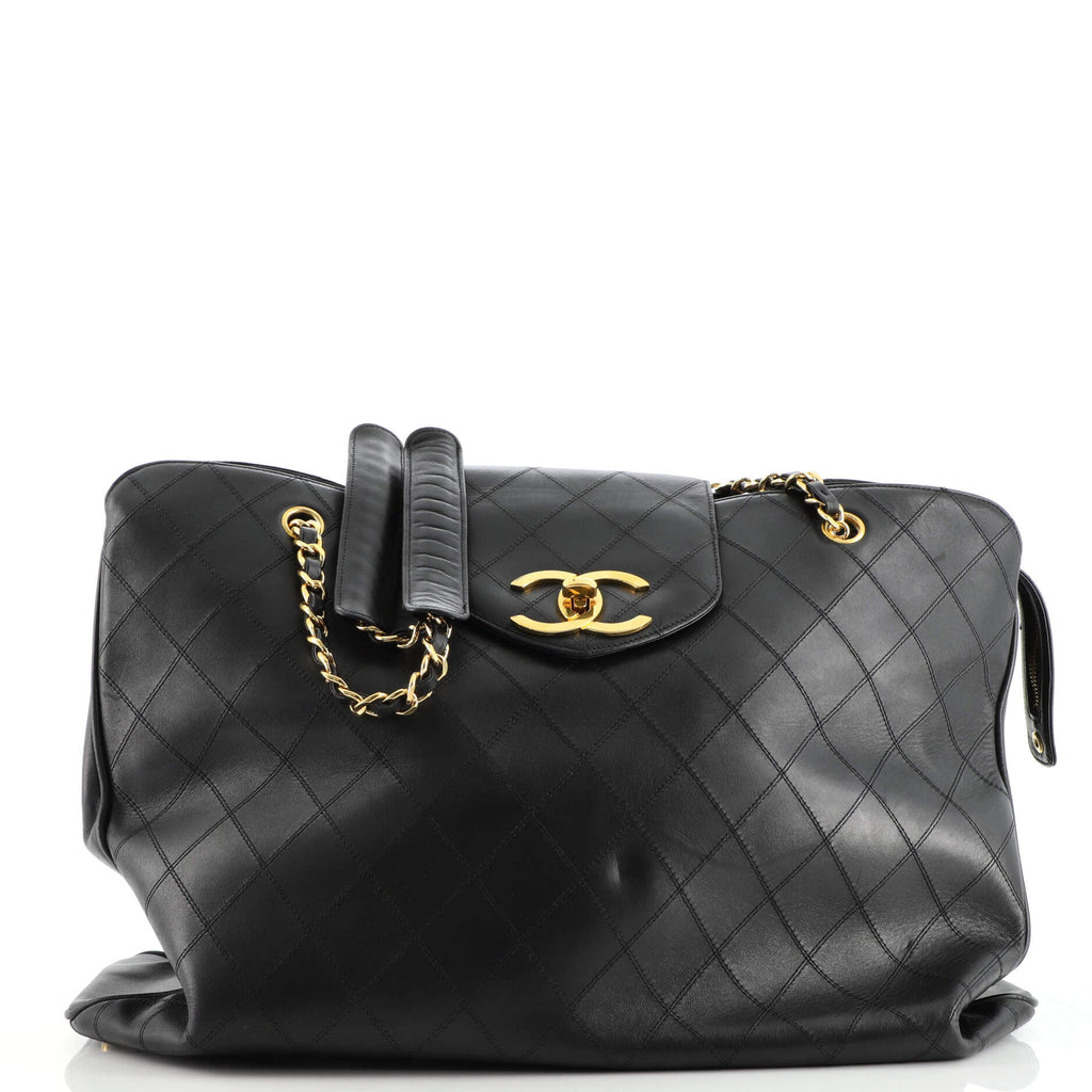 chanel black xl jumbo weekender overnighter travel tote bag Chanel Vintage Supermodel Weekender Bag Quilted Leather Large Black 13814916