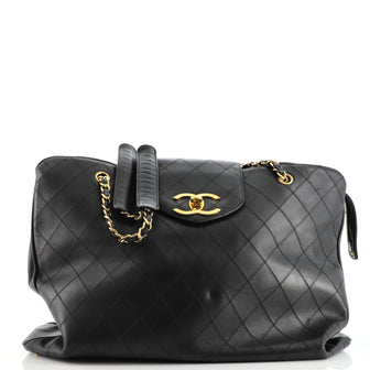 Chanel Vintage Supermodel Weekender Bag Quilted Leather Large Black 13814916