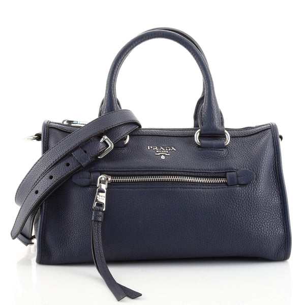 Prada Front Zip Convertible Satchel Vitello Phenix Small Blue 13814966