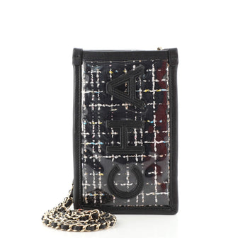 Chanel Logo Phone Clutch with Chain PVC Over Quilted Tweed