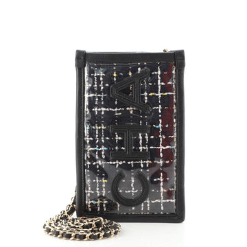 Chanel Logo Phone Clutch with Chain PVC Over Quilted Tweed