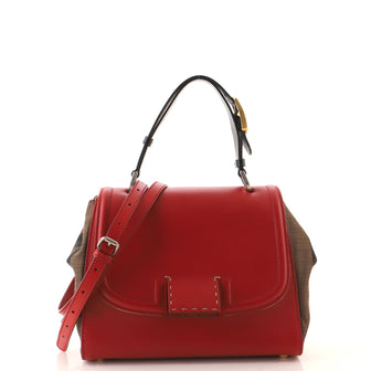 Fendi Silvana Bag Leather with Pequin Canvas Small