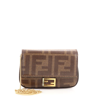 Fendi Chain Baguette Charm Bag Zucca Coated Canvas Nano