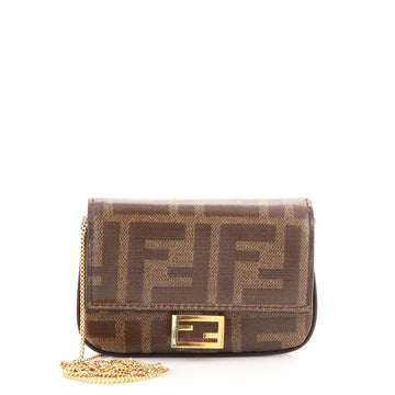 Fendi Chain Baguette Charm Bag Zucca Coated Canvas Nano
