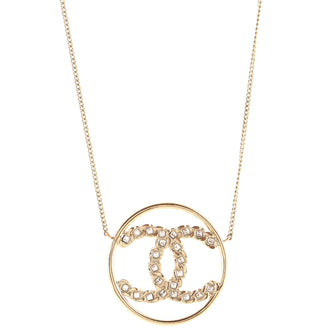 Chanel CC Circle Pendant Necklace Metal with Crystals