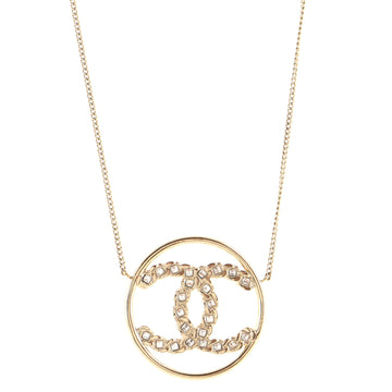 Chanel CC Circle Pendant Necklace Metal with Crystals