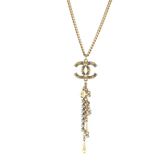 Chanel Dangle CC Long Pendant Necklace Metal with Faux Pearls, Beads and Crystals