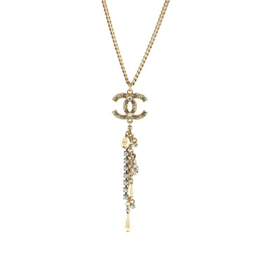 Chanel Dangle CC Long Pendant Necklace Metal with Faux Pearls, Beads and Crystals
