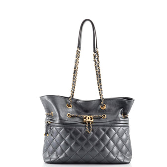 Chanel Front Zip CC Drawstring Chain Tote Quilted Calfskin Medium