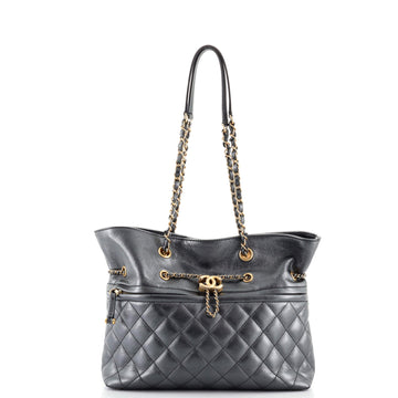 Chanel Front Zip CC Drawstring Chain Tote Quilted Calfskin Medium