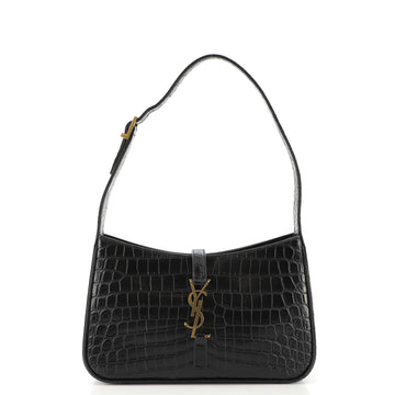 Saint Laurent Le 5 a 7 Hobo Crocodile Embossed Leather Small