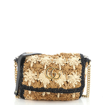 Gucci GG Marmont Flap Bag Raffia Small