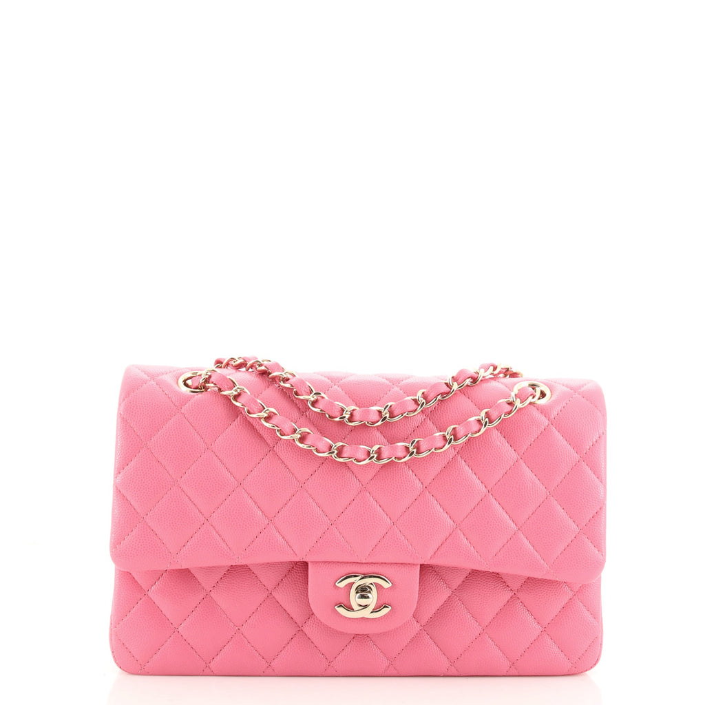 Chanel Classic Double Flap Bag Quilted Caviar Medium Pink 1382391