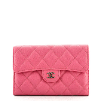 Chanel Trifold Classic Flap Wallet Quilted Caviar Medium