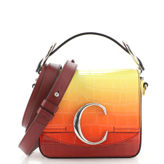 Chloe C Flap Bag Crocodile Embossed Leather Mini