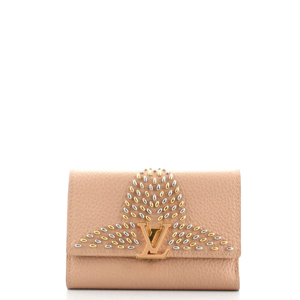 Louis Vuitton Capucines Compact Wallet Embellished Leather Neutral