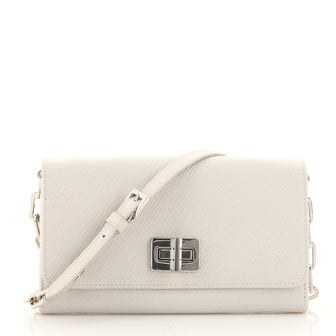 Prada Turnlock Wallet on Chain Saffiano Leather