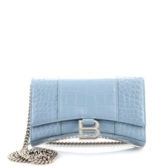 Balenciaga Hourglass Chain Wallet Crocodile Embossed Leather