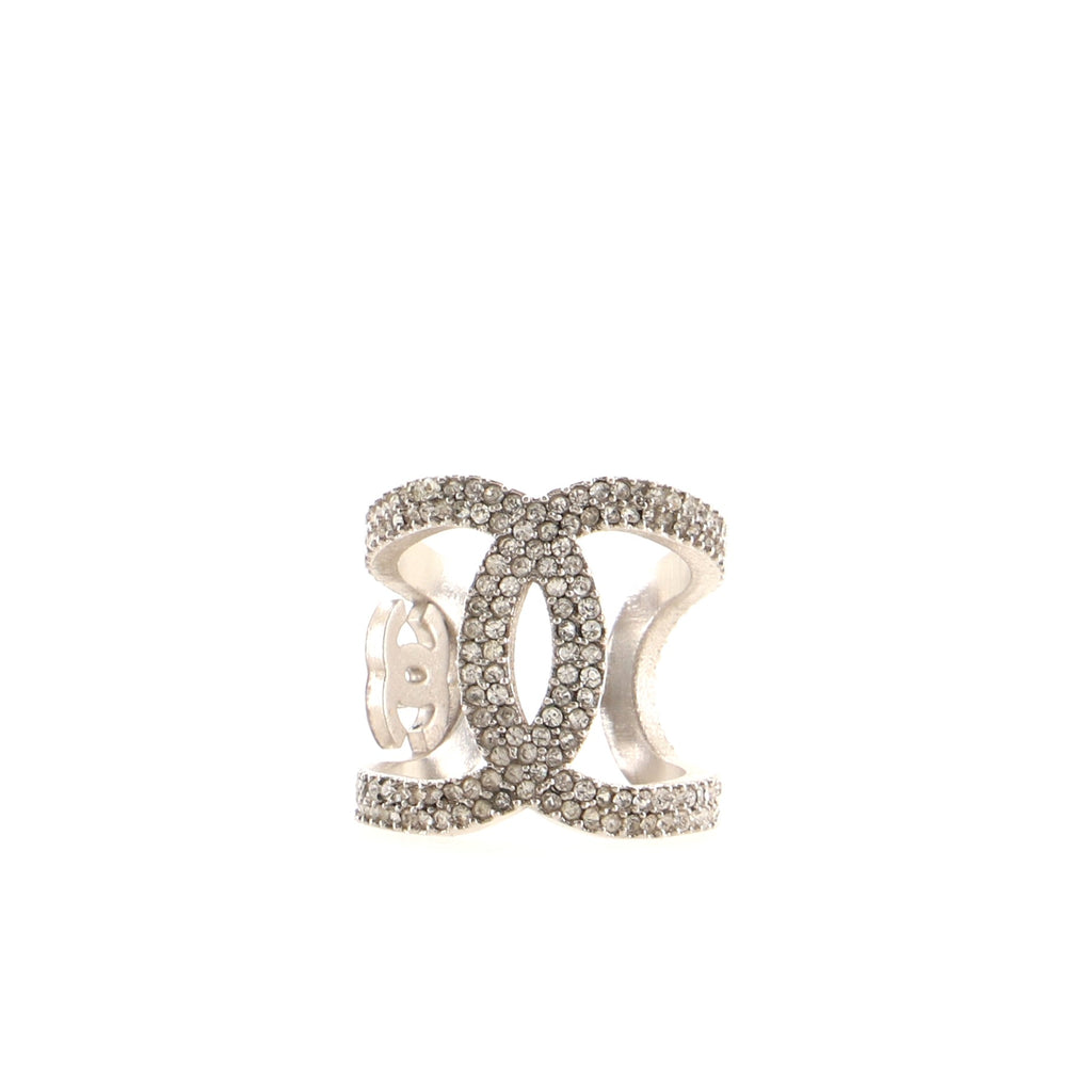 Chanel CC Ring Metal with Crystals Silver 1383133