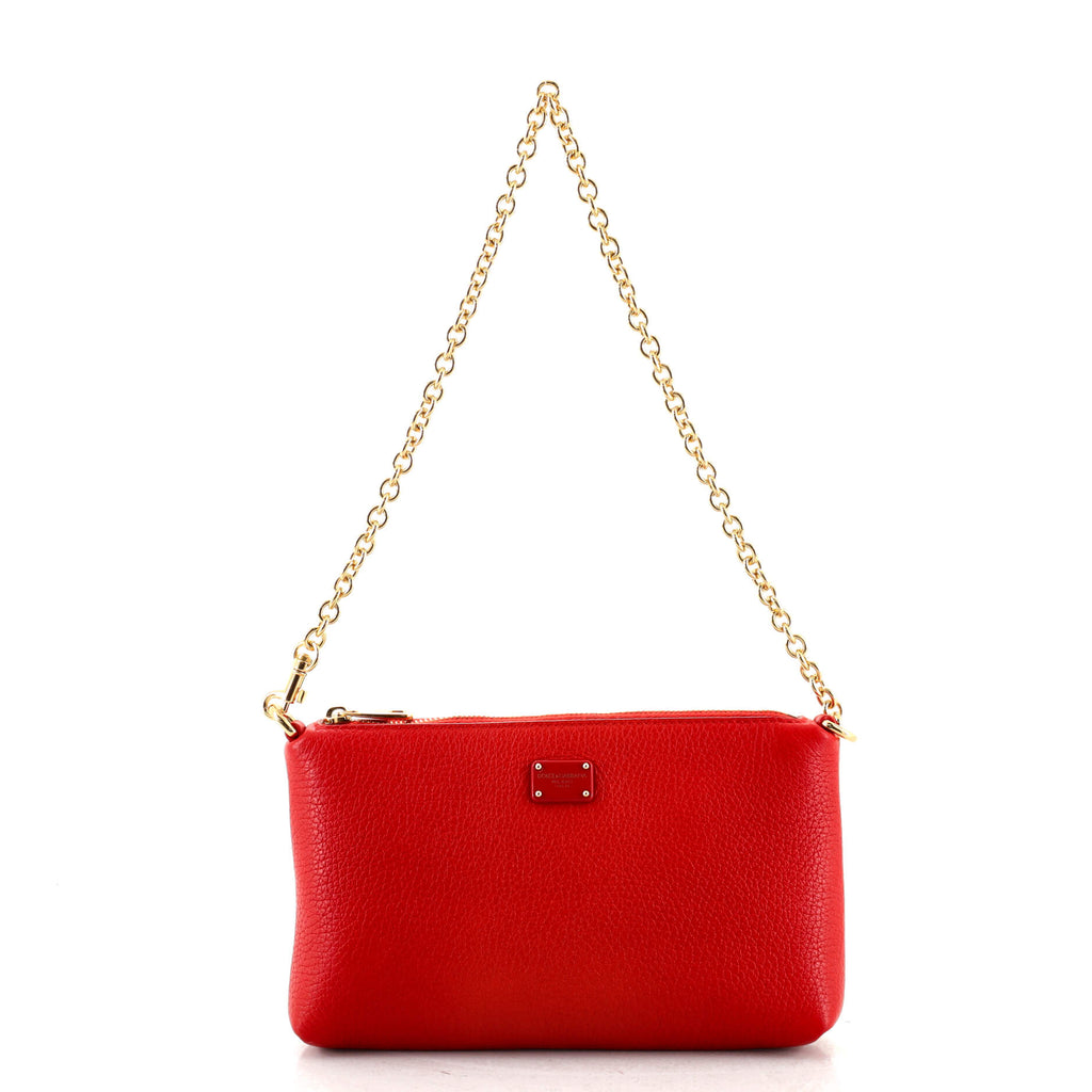 Dolce & Gabbana Zip Chain Pochette Leather Small Red 1383381