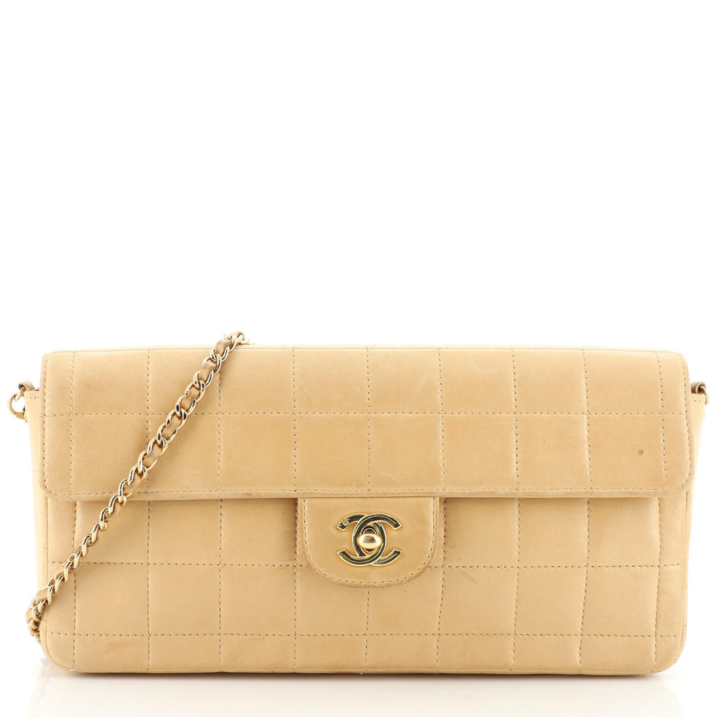 Chanel Chocolate Bar Flap Bag Quilted Lambskin East West Neutral