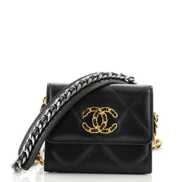Chanel 19 Flap Coin Purse With Chain Quilted Goatskin