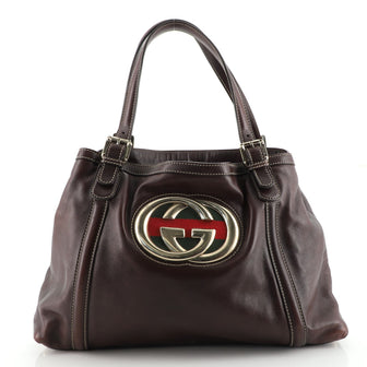 Gucci Britt Web Convertible Satchel Leather Large