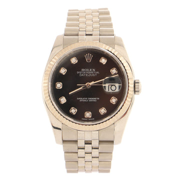 Rolex Oyster Perpetual Datejust Automatic Watch Stainless Steel and White Gold with Diamond Markers 36