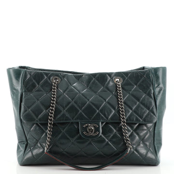 Chanel Duo Color Front Flap Shopping Tote Quilted Glazed Calfskin Large