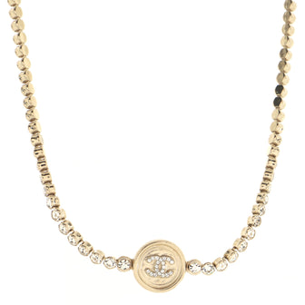 Chanel CC Round Button Choker Necklace Metal with Crystals