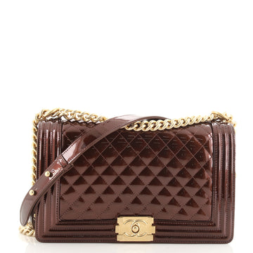Chanel Boy Flap Bag Quilted Patent New Medium