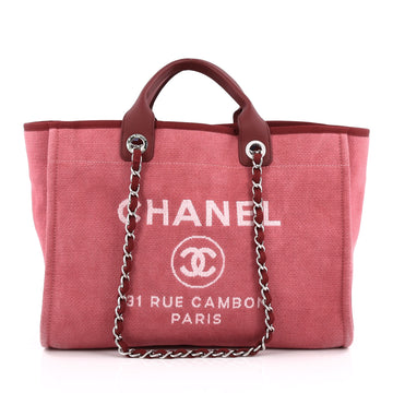 Chanel Deauville Chain Tote Canvas Large Pink