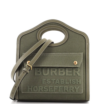 Burberry Logo Pocket Tote Canvas with Leather Mini