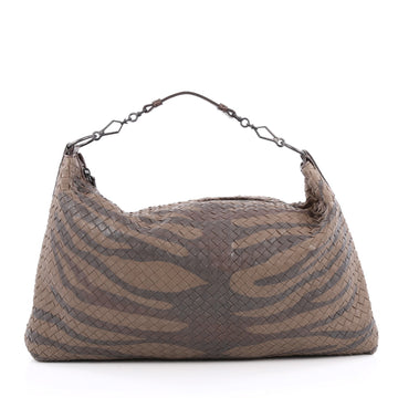 Bottega Veneta Limited Edition Messenger Printed Intrecciato Nappa with Crocodile Large Brown