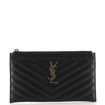 Saint Laurent Classic Monogram Zip Bill Pouch Matelasse Chevron Leather Medium