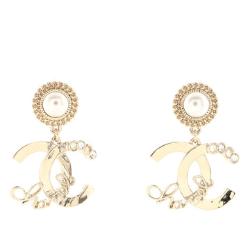 Chanel Coco Script CC Drop Earrings Metal with Faux Pearls and Crystals