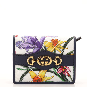 Gucci Zumi Flap Card Case Quilted Flora Canvas