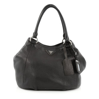 Prada Convertible Satchel Cervo Leather Medium Black
