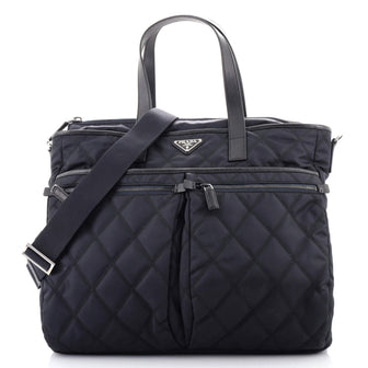 Prada Double Front Pocket Tote Quilted Tessuto Large