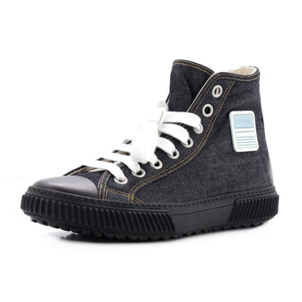 Prada Men's Logo Patch High-Top Sneakers Denim