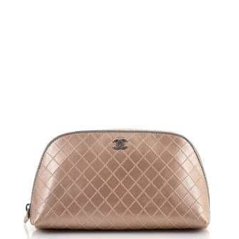 Chanel CC Cosmetic Pouch Stitched Leather Small